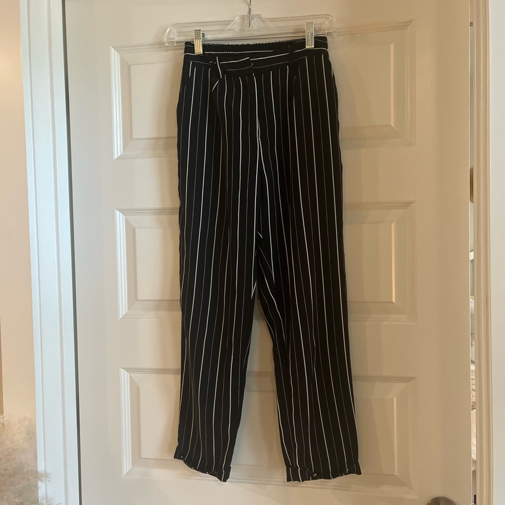 Black & White Striped High-Rise Trousers